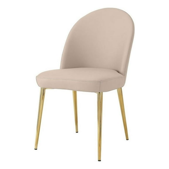 Era 24 Inch Dining Chair Set of 2- Curved Back- Beige Faux Leather- Gold