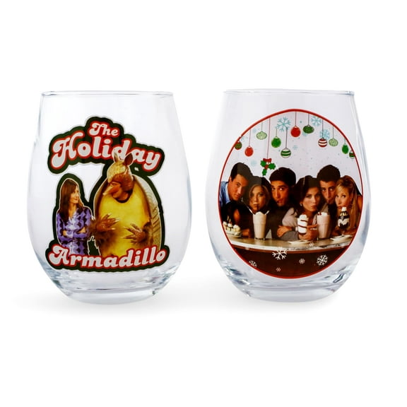 Friends Holiday Stemless Wine Glass Collectible 2-Pack | Each Holds 20 Ounces