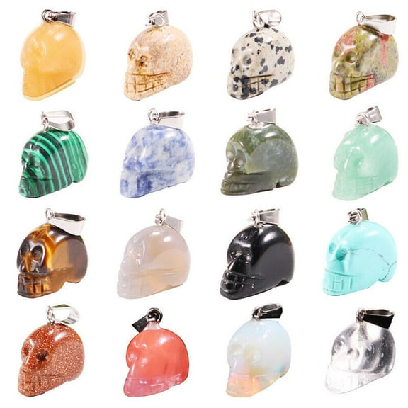 12x Charms Natural Gemstone Pendant Carved Skull Crystal Pendant for Jewelry USA