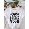 thumbnail image 1 of Halloween T-shirt - Stay Weird Witch Graphic Print T-Shirt - Mystical Symbols & Bold Lettering Crew Neck Short Sleeve Top for Women, Summer & Spring Casual Wear, Witchy Accessories, Quirky St, 1 of 6