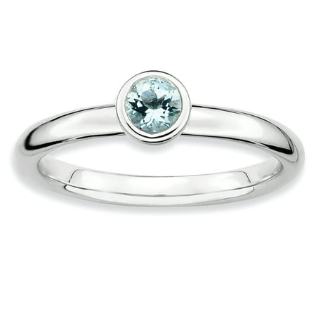 Sterling Silver Low 4mm Round Aquamarine Ring