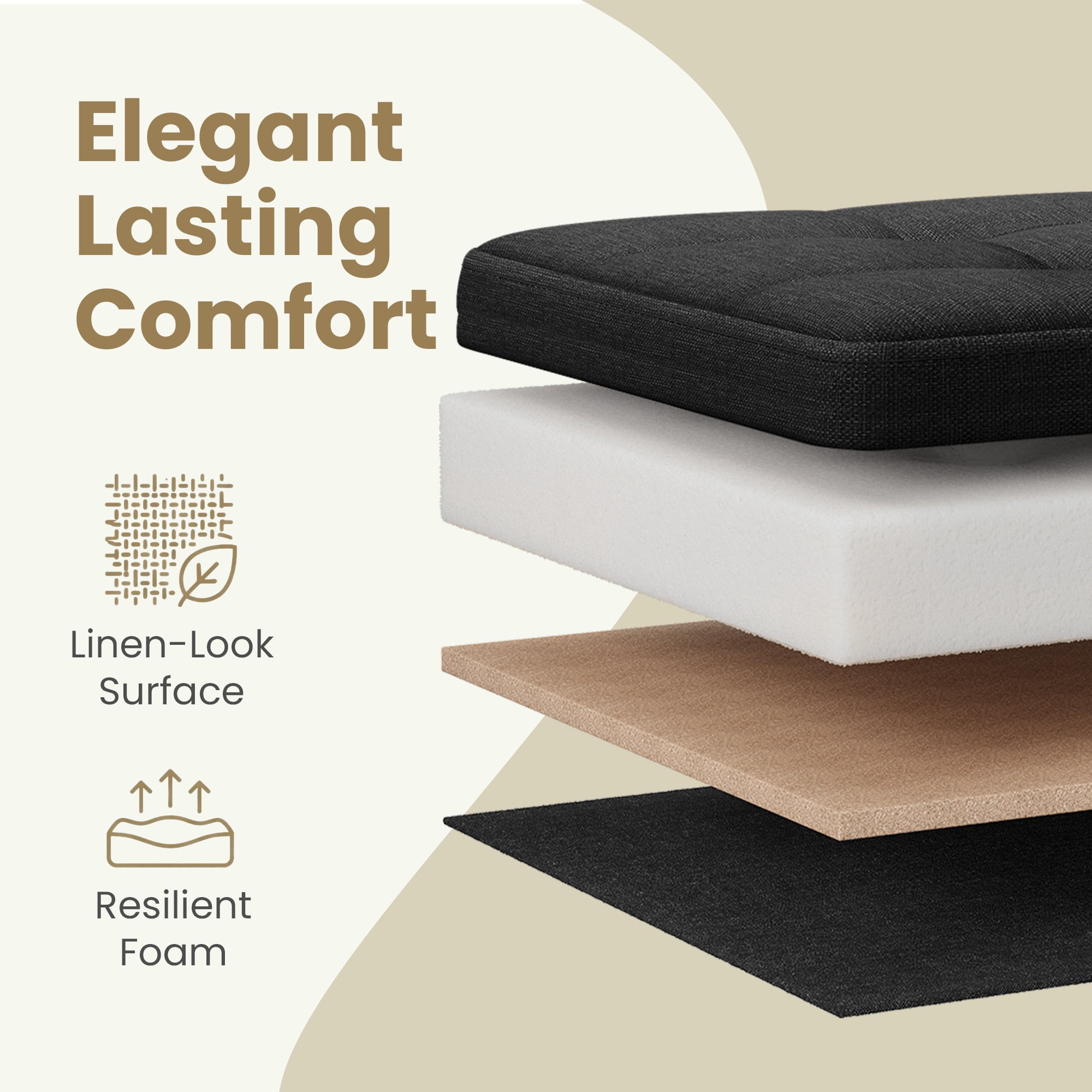 Ledrem Ink Black Folding Storage Ottoman Bench with Footrest, Large