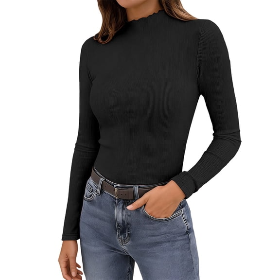 Tisuna Fall T-Shirts For Women Breathable Solid Color Stand Collar Base Layer Ladies Daily Party Outfits Size L