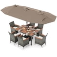 thumbnail image 2 of Costway 8 PCS Outdoor Wicker Dining Furniture & Double-Sided Umbrella with Solar LED Lights Tan + Mix Gray, 2 of 6