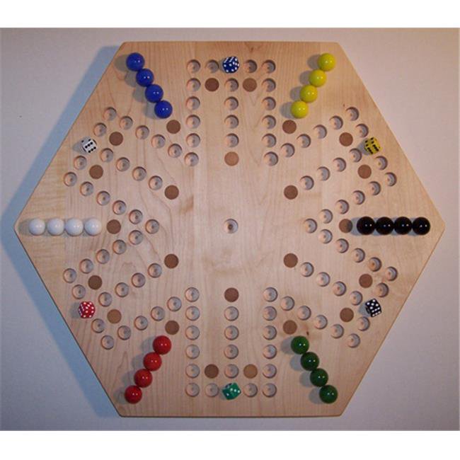 20 in. Hexagon Aggravation Wooden Marble Game Board with 24 Birch