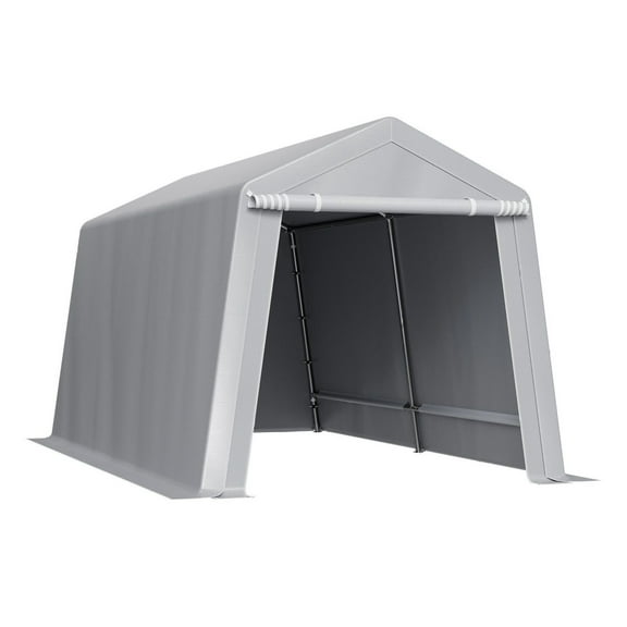 8x14 ft Outdoor Storage Shed Tent, Waterproof Portable Shelter with Roll-Up Door & Vents, Heavy Duty Frame for Motorcycle, Bike, Lawn Mower - Grey