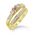 thumbnail image 1 of 1.25 Carat Morganite & Diamond Elegant Three Stone Trilogy Round Cut Bridal set on 10k Yellow Gold, 1 of 2