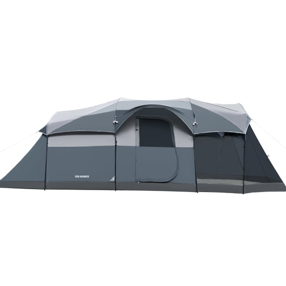 EVER ADVANCED 8 Person Family Camping Tent with Screen Porch, Portable Cabin Tent with Rainfly, Gray