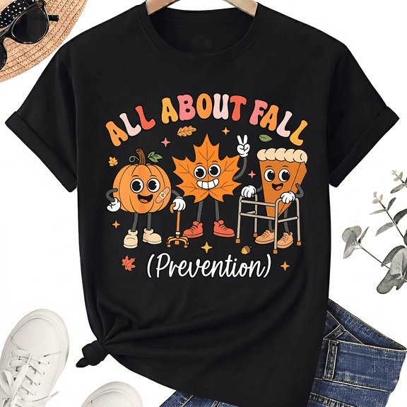 KeHetSoft Unisex Halloween All About Fall Prevention Cotton Graphic T-Shirt