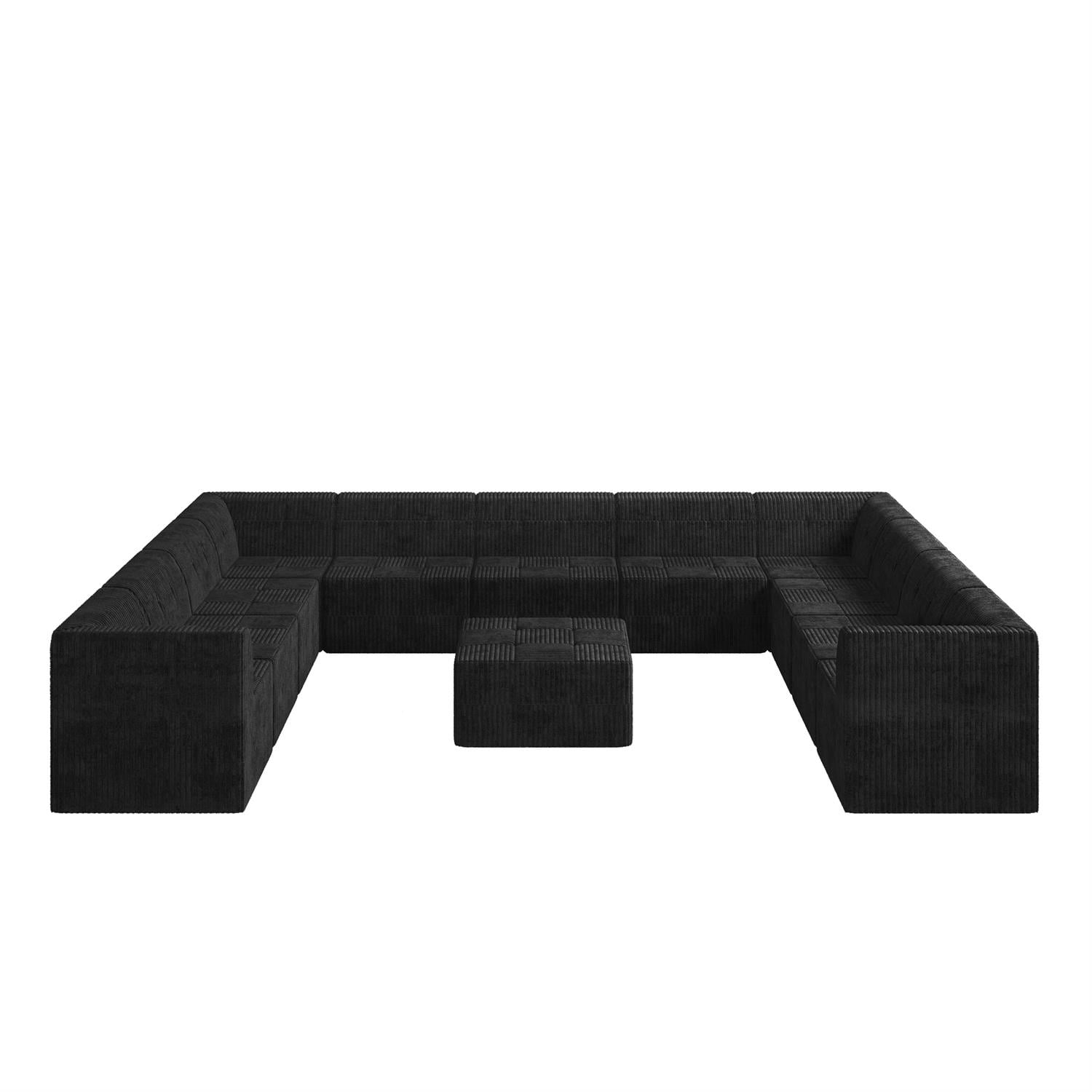 Demi Bonn 163" U-Shaped Modular Sectional Sofa, Modern Minimalist Style DIY Compressed Corduroy Couch for Living Room & Bedroom, Black