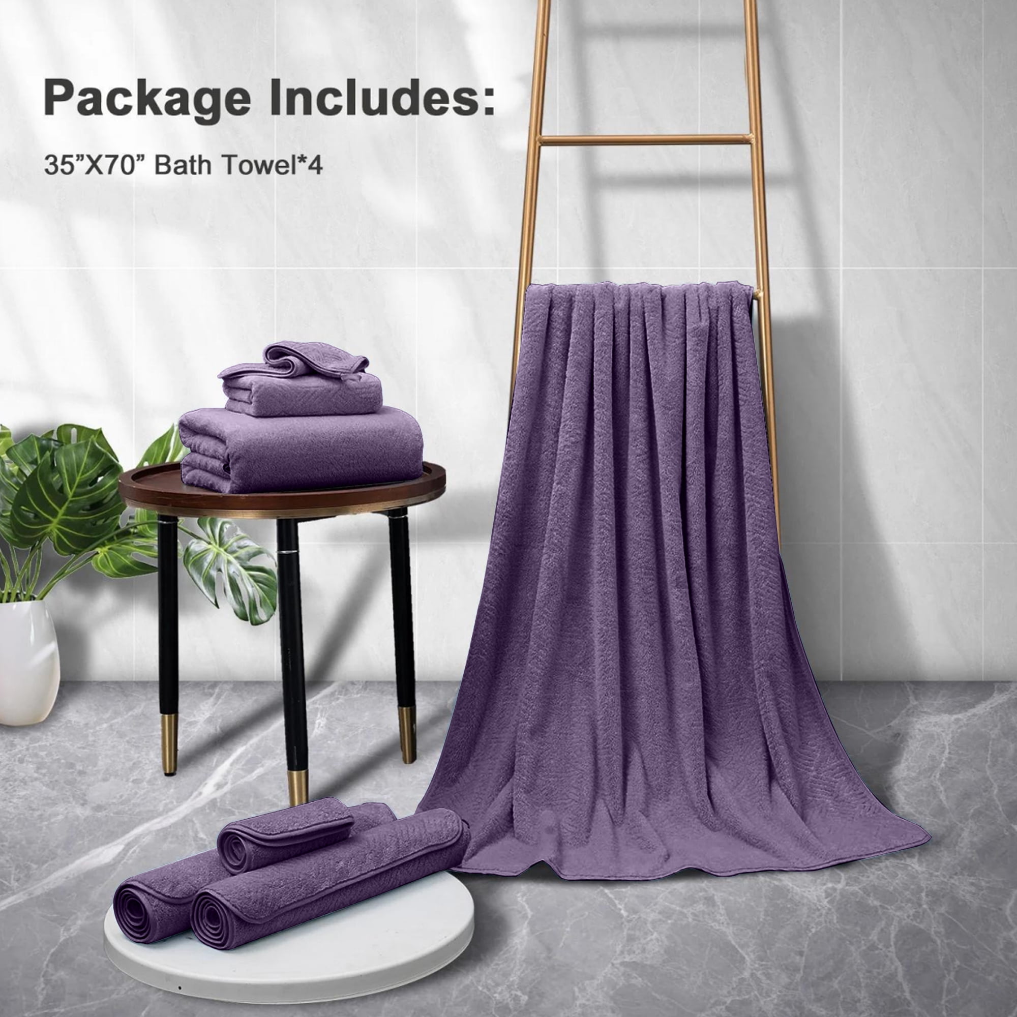 Green Essen 4 Pack Oversized Bath Towel Sets 35"x 70"Highly Absorbent Quick Dry Bath Sheets 600 GSM Extra Large Bath Towels Clearance Soft Shower Towels for Bathroom Spa Hotel Gym Pet(Dark Purple)