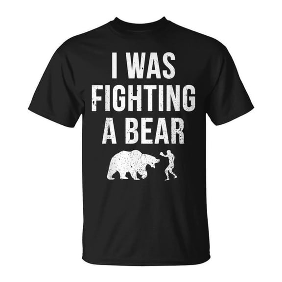 I Was Fighting a Bear Tee Injury Recovery Get Well Theme Unisex Adult Cotton Funny Healing Support Graphic Shirt, Size 3XL, Color Black