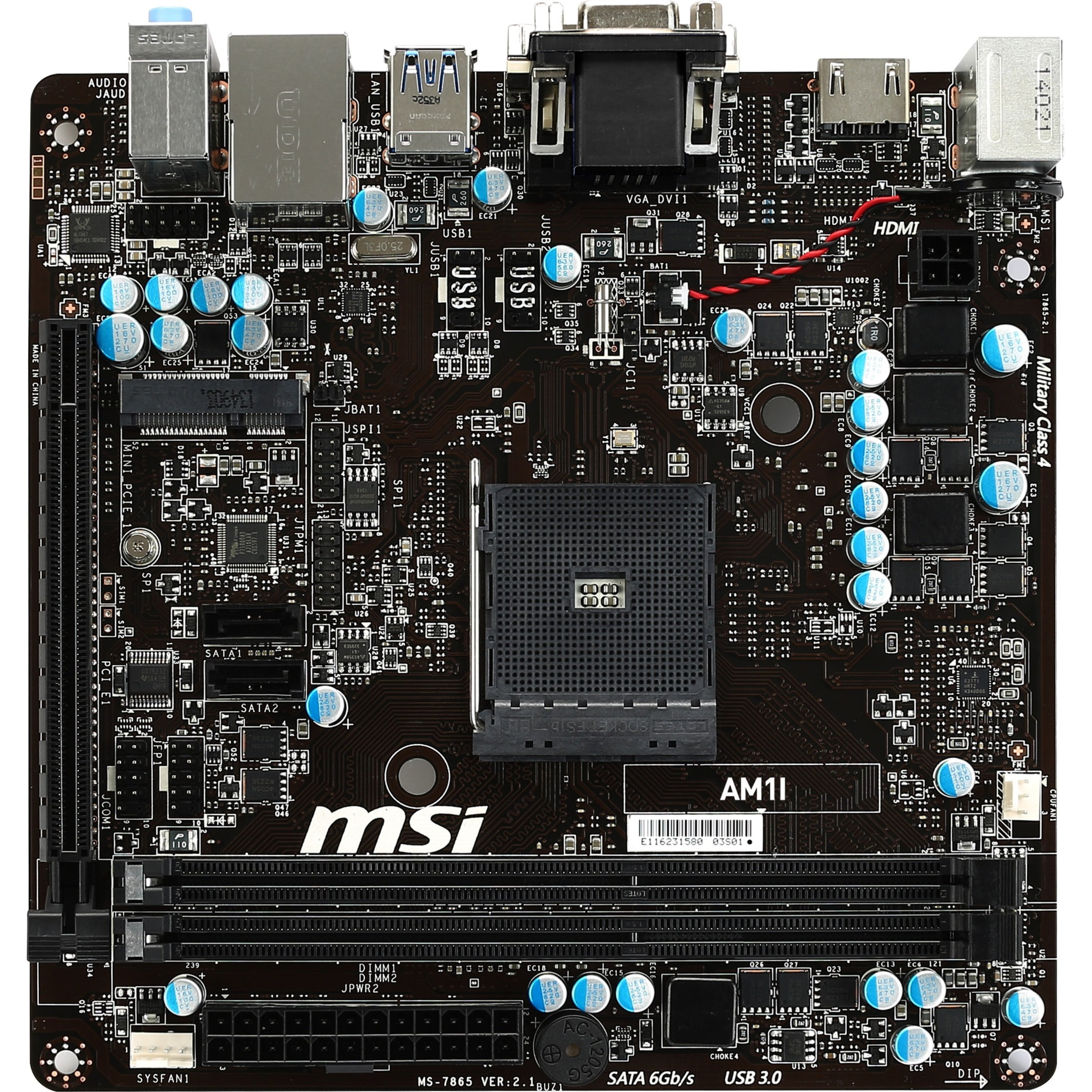 MSI AM1I Desktop Motherboard, AMD Chipset, Socket AM1, Mini ITX