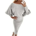 thumbnail image 1 of cfhntfmh Robes de Mode pour Femmes Robe Chandail à Manches Longues Bouffantes Col Rond Doux Automne Confortable Robe Midi Moulante, 1 of 6