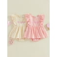 thumbnail image 3 of BemeyourBBs Newborn Baby Girl Summer Clothes Cotton Linen Romper Dress Cute Bow Embroidered Ruffled Trim Crew Neck Flying Sleeve A Line Dress, 3 of 9