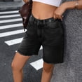 thumbnail image 6 of Jean Shorts Womens Fashion Adjustable Waist Frayed Edges Denim Shorts Soild Color Casual High Waisted Botton Summer Shorts with Pocket, 6 of 6