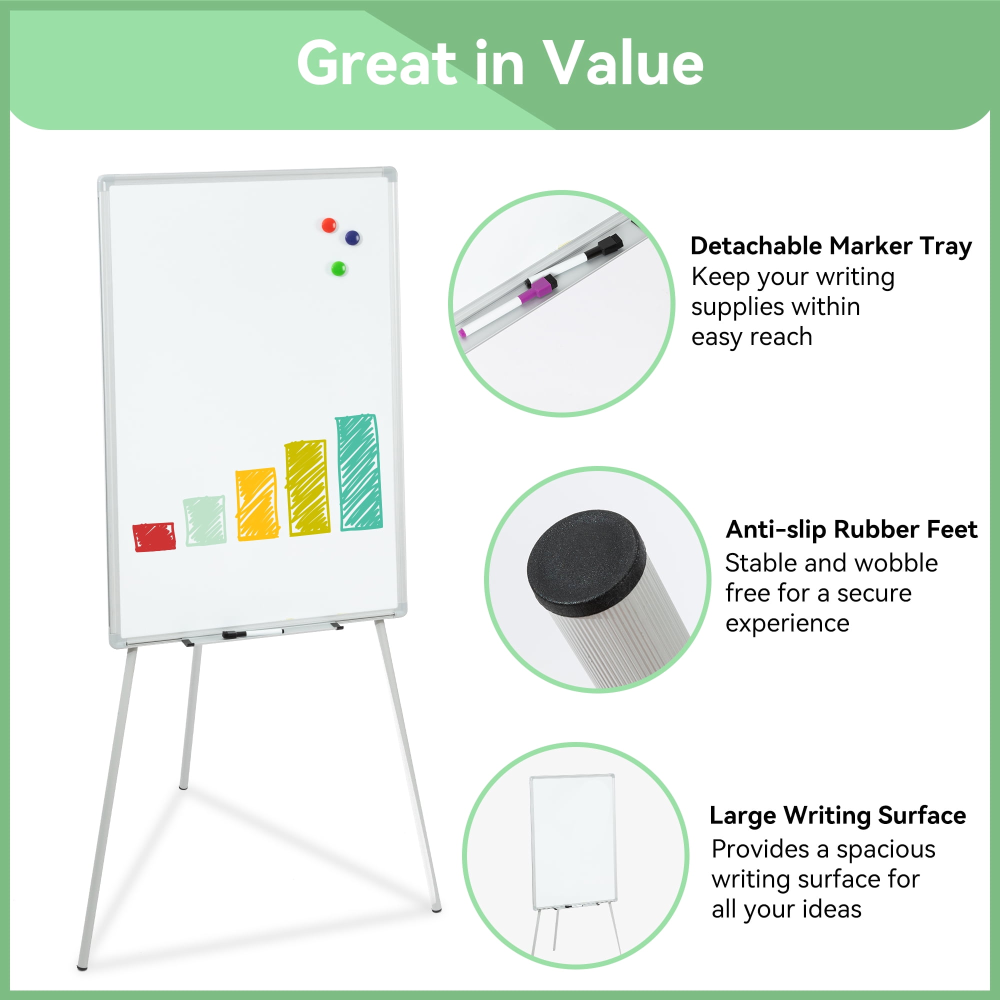 Easel Whiteboard-VUSIGN Magnetic Portable White Board 36 x 24, Tripod Height Adjustable,  Easel Stand White Board for School or Office & Teaching at Home