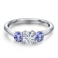 thumbnail image 3 of Gem Stone King 925 Sterling Silver White Moissanite and Blue Tanzanite Engagement Ring for Women | 1.10 Cttw | Round 5MM | Gemstone Birthstone | Size 8, 3 of 7