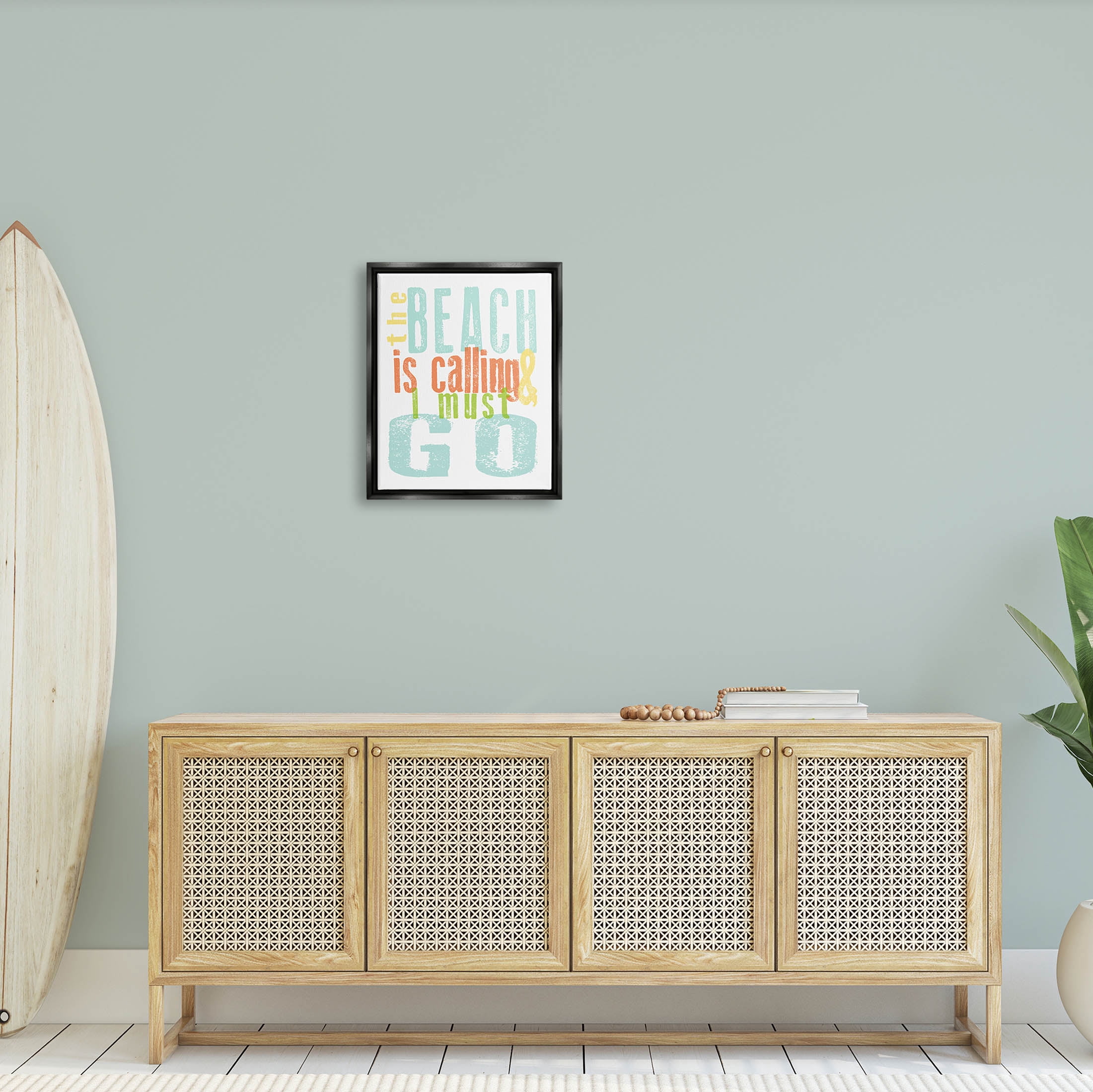 Stupell Industries Beach Is Calling I Must Go Phrase Graphic Art Jet Black Floating Framed Canvas Print Wall Art, Design by Alli Rogosich