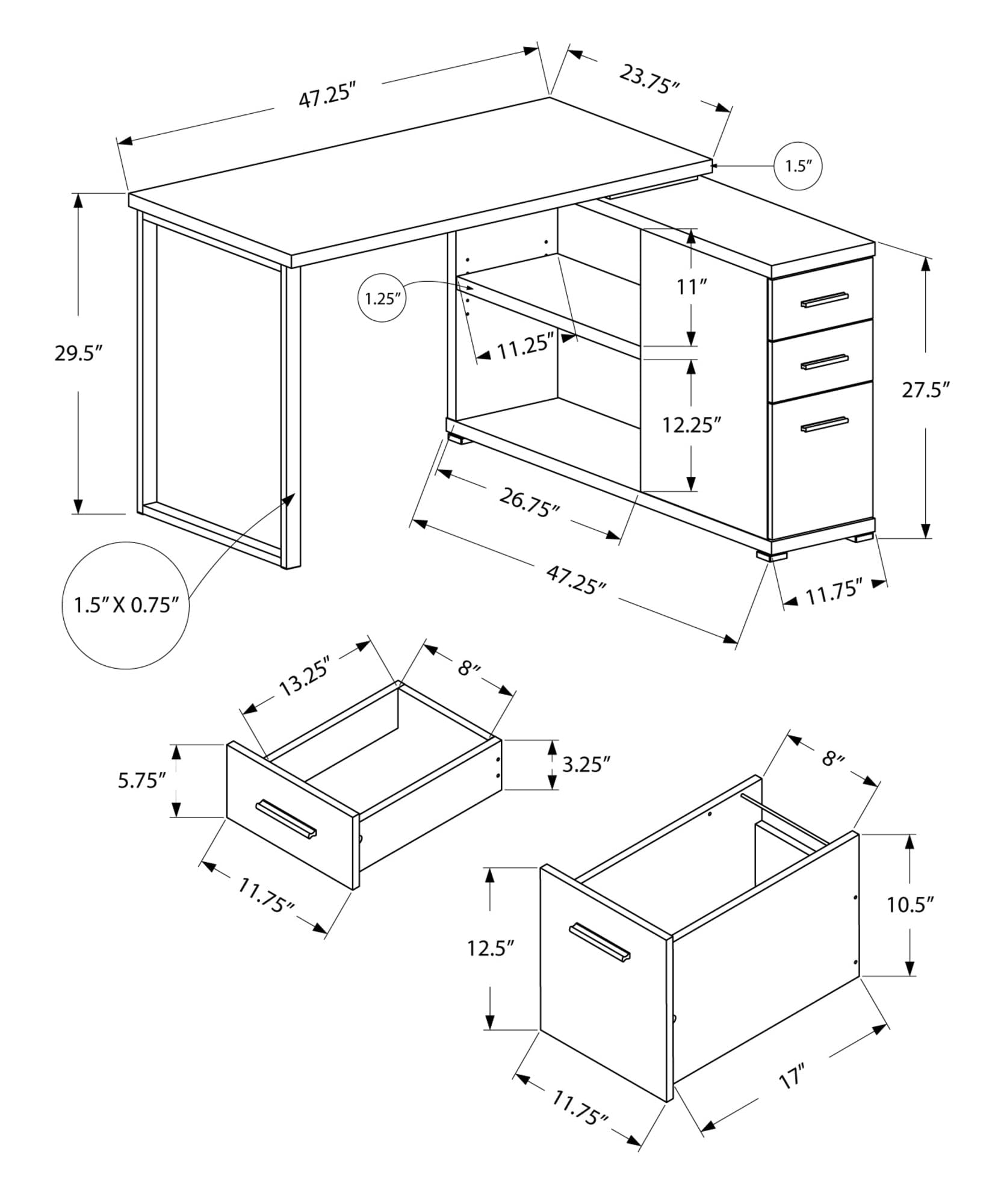 Scranton & Co L Shaped Computer Desk in Gray