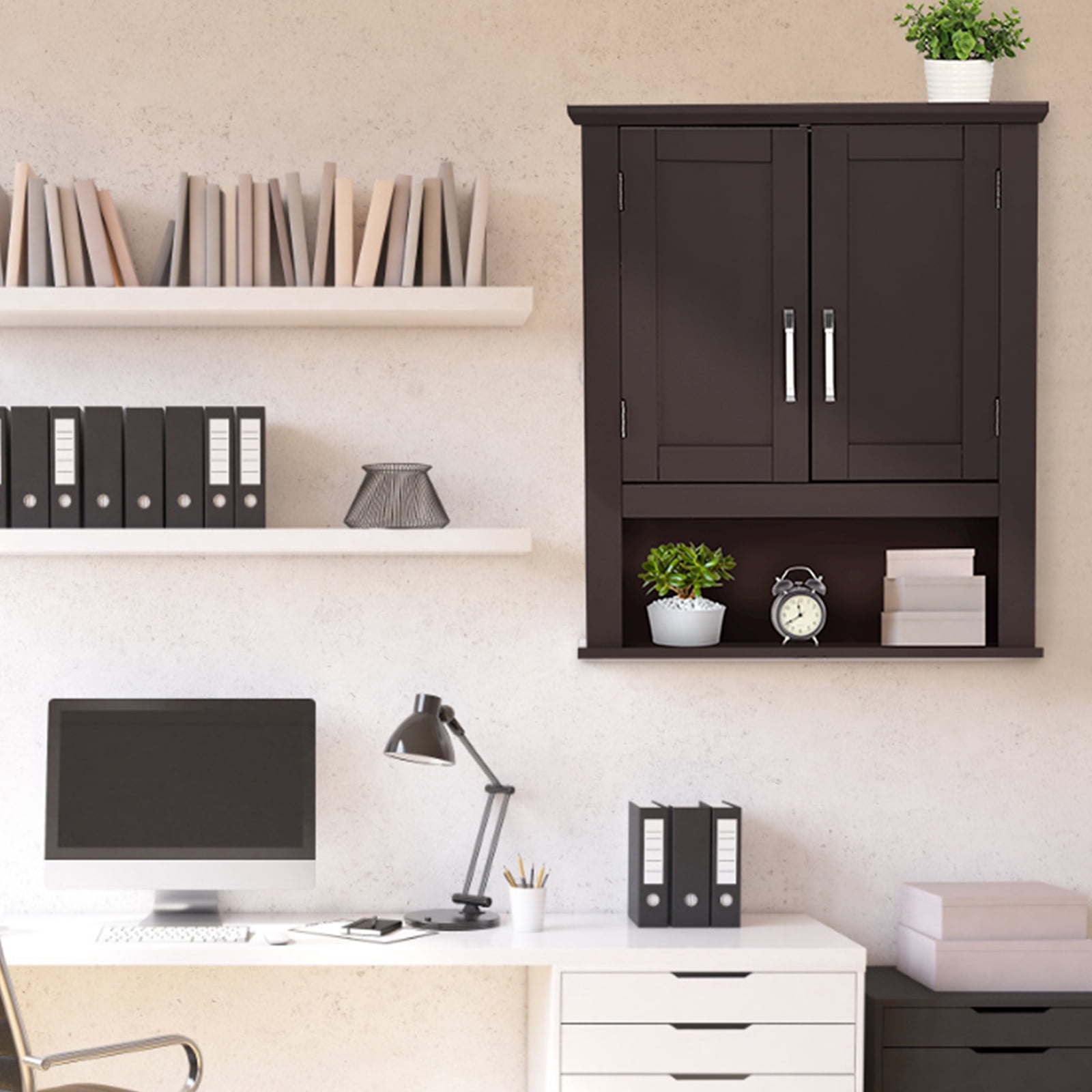 VINGLI Medicine Cabinet Espresso Bathroom Kitchen Office Wall Storage Cabinet Collection Floating Cabinet Organizer with 2-Doors 21" W X 8.5" D X 25.2" H