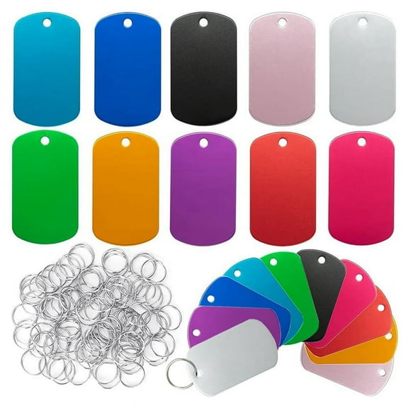 50 Pack Aluminum Tag Blanks Engraving Blank Metal Tags with Hanging Hole Pet ID Double Sided Stamping Eng