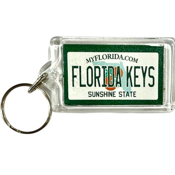 Florida Keys License Plate Acrylic Rectangular Souvenir Keychain 2.5" X 1.5"