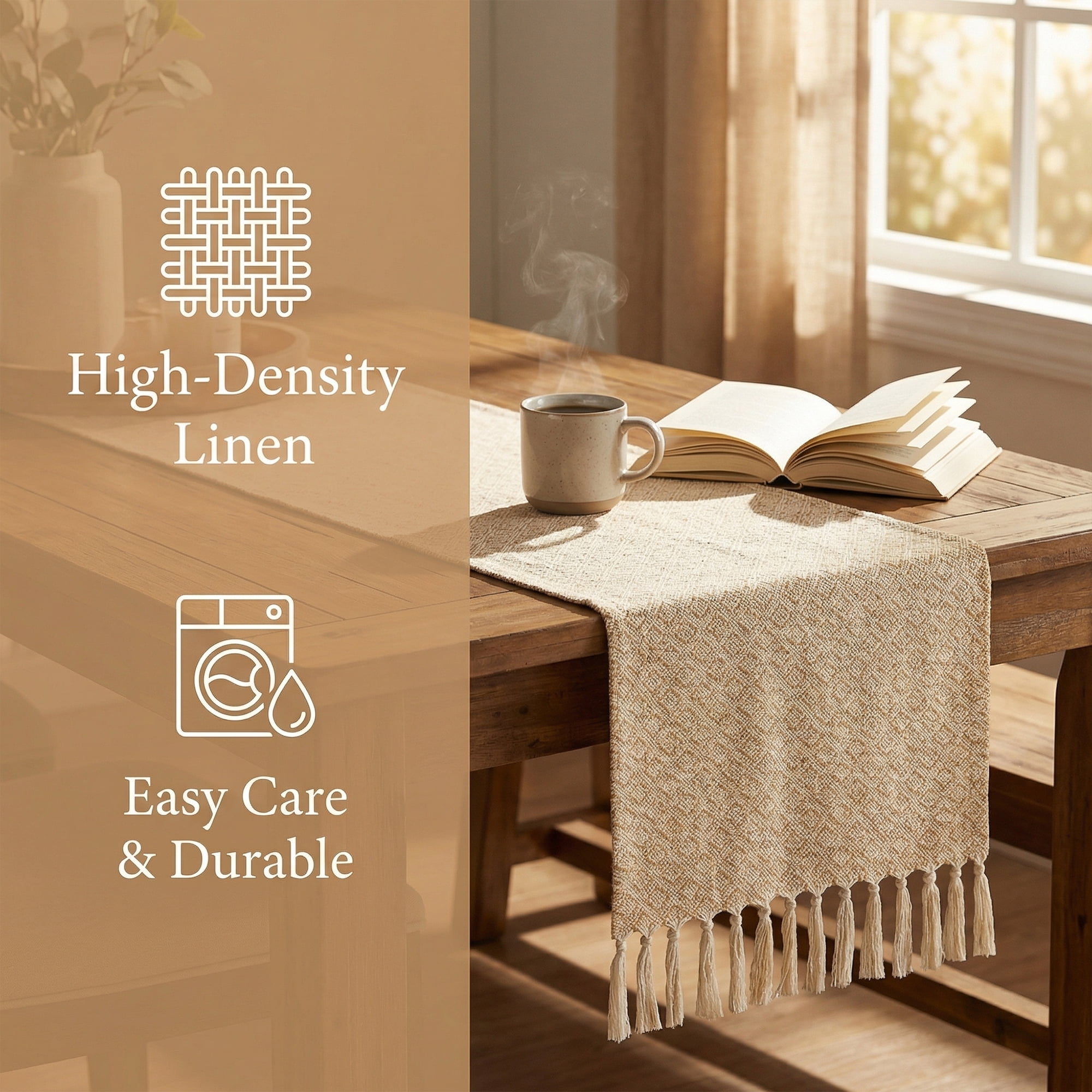 Unique Bargains Long Washable Tassels Table Runner for Decorations Small Squares 13"x72"