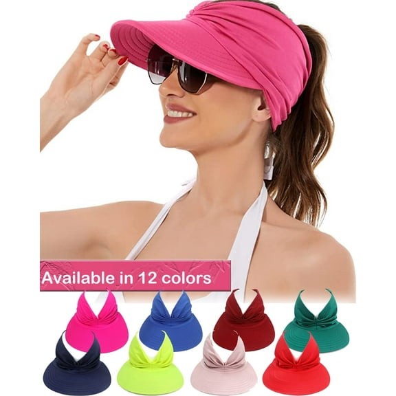 Dalrosia Wo mens Sun Visor Hat Wide Brim Summer UPF 50  UV Protection Beach Sport Cap Ponytail Hat