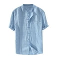 thumbnail image 2 of Jinhomg Men's Big and Tall Summer Shirts Lightweight Comfy Cotton Linen Beach Tops Casual Loose Short Sleeve Button Down Vacation Shirt 2025 Saving Light Blue XXXL, 2 of 4