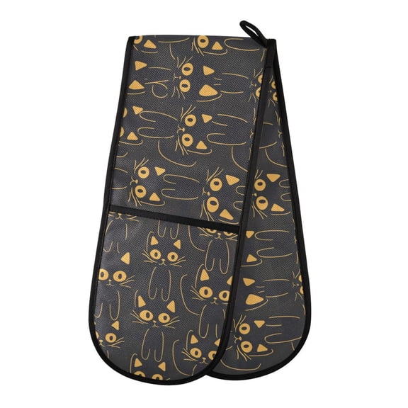 Dailycode Double Sided Oven Mitt with Loop Heat Resistant Kitchen Long Potholders 7" x 35" Black Cats Lines