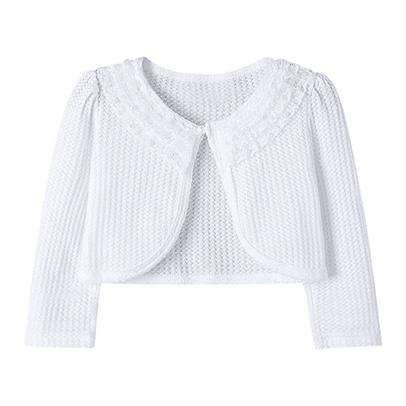 yillto Little Girl Cute Cardigan Round Neck Long Sleeve Lace Button Cardigan Stylish Casual Cardigan Jacket