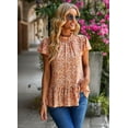 thumbnail image 6 of Uniexcosm Women's Floral Casual Blouses Ruffled Short Sleeve Round Neck Tops, 6 of 7
