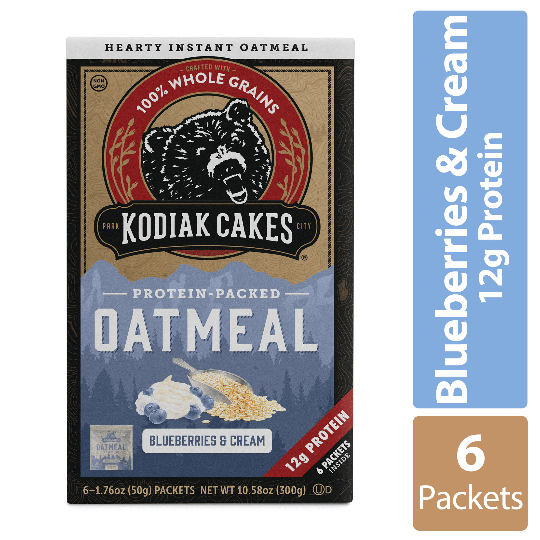 Kodiak Cakes Kodiak Protein-Packed Blueberries and Cream Instant Oatmeal, 1.76 oz, 6 Packets