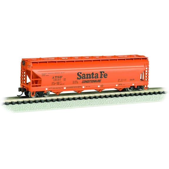 Bachmann 17564 N Scale Canadian Cylindrical 4-Bay Grain Hopper - Ready to Run - Silver Series(R) -- Atchison, Topeka & Santa Fe #101414 (orange)