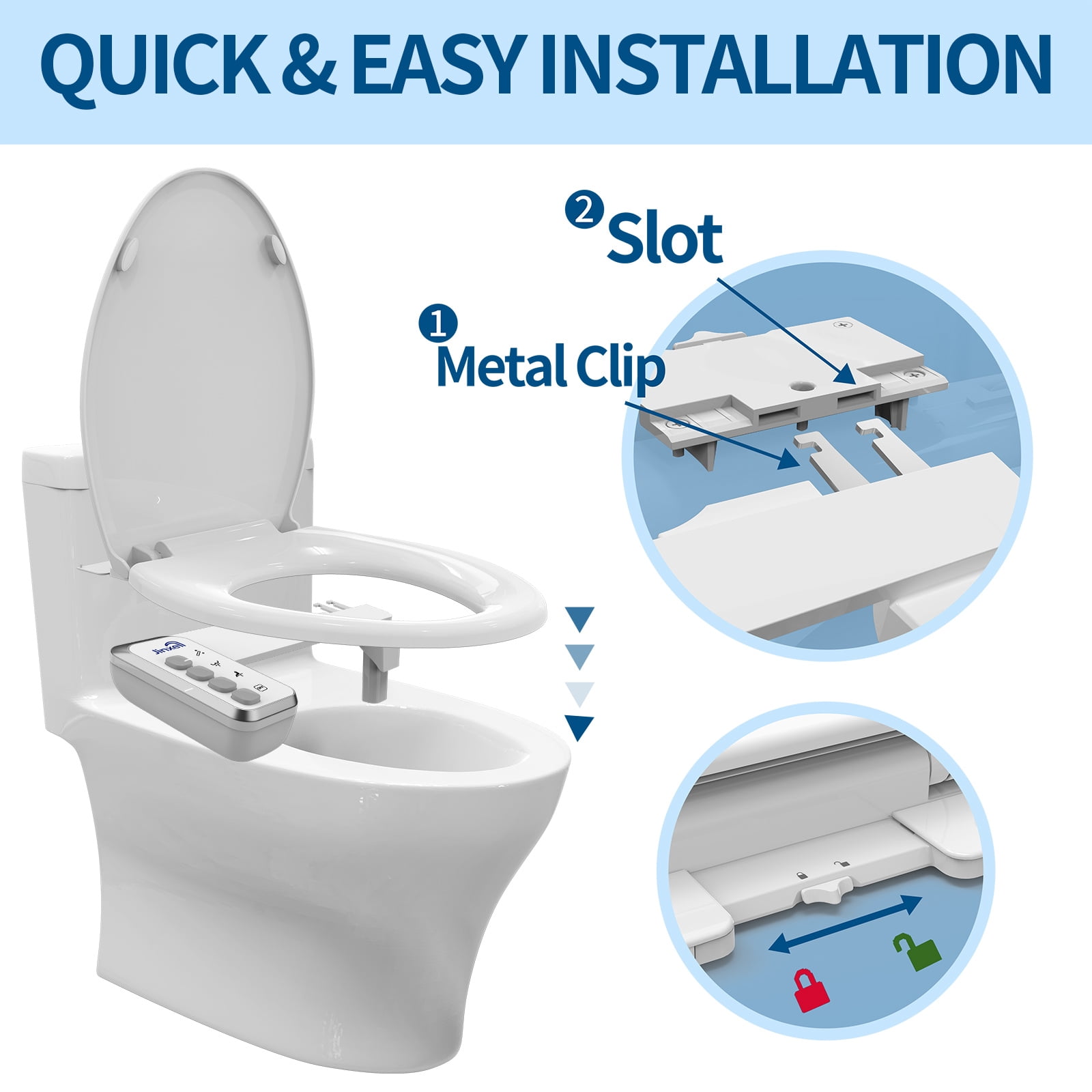 Jinxell Toilet Seat with Bidet- Non-Electric, Self-Cleaning Dual Nozzles for Frontal & Rear Wash, Adjustable Water Pressure, Slow-Close Lid,in Easy Install, Advanced 360° Self-Clean, Dual Nozzles,