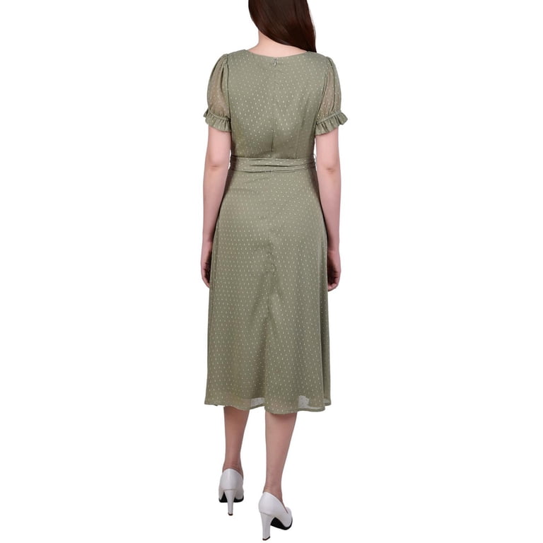 slim fit dress slacks Petite Green Sleeveless Scoop Neck Embellished Midi Dress