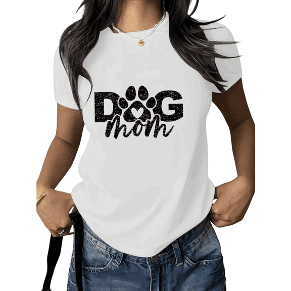 White Dog Mom Paw Trendy Tshirt Printed Tees Shirts Cute Dog Lover Mothers Day Gift Pet Owner Casual Vacation S-5XL Tops