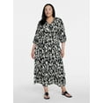 thumbnail image 4 of Time and Tru Women's V-Neck Maxi Dress with ¾-Length Sleeves, Sizes XS-XXXL, 4 of 5