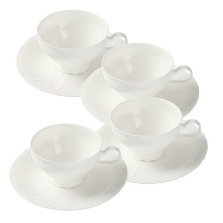 

Pulchritudie Fine China Pure White Teacup and Saucer Set Coffee Cups British Teacups Set of Four