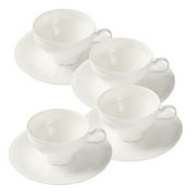 PULCHRITUDIE Fine China Pure White Teacup and Saucer Set, Coffee Cups, British Teacups, Set of Four