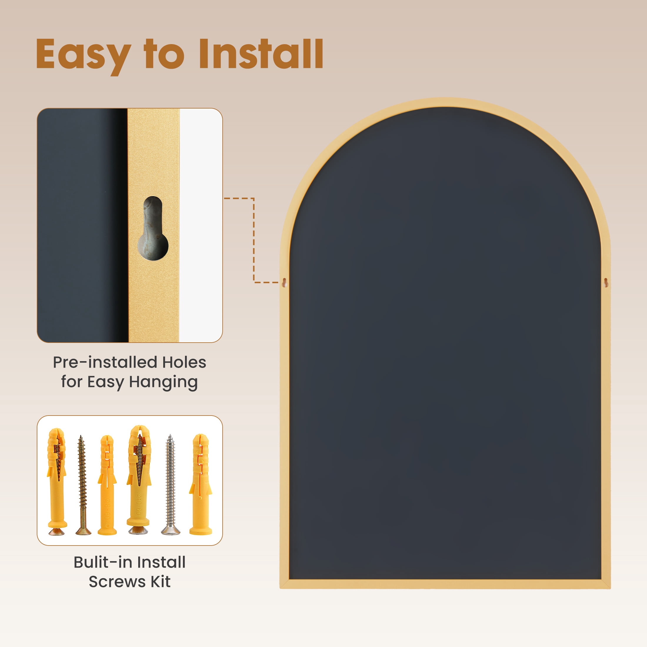 EDX 26"X38" Arched Bathroom Mirror, Wall Mounted Mirror with Aluminum Alloy Frame, Bathroom Mirror for Living Room, Bedroom, Bathroom and Entryway, Gold