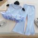 thumbnail image 5 of Dos Piezas de Conjunto de Pantalones Cortos para Niñas sin Mangas Empalme Camiseta con Pantalones de Estiramiento, Traje de Moda de Moda para Niños Pequeños Uso Diario de Verano, 5 of 7