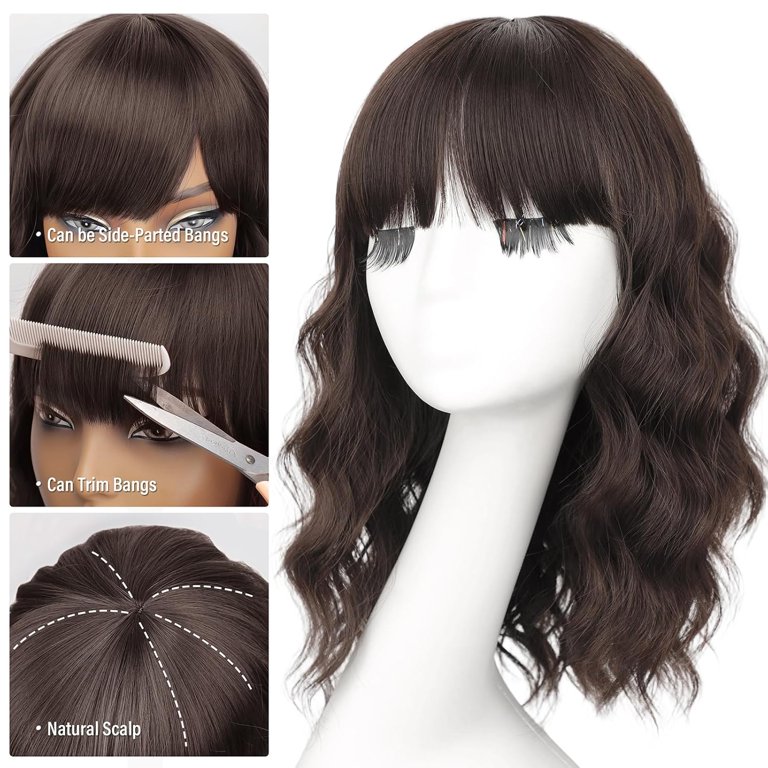 Short Wavy Wig with Bangs for Women Shoulder Length Bob  display picture 1