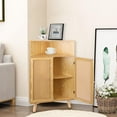 thumbnail image 5 of Chicgrowth 35" Tall Corner Storage Cabinet with Doors, Small Rattan Corner Bar Cabinet Freestanding Corner Tables For Living Room Kitchen Bathroom Bedroom, Wooden Color, 5 of 6