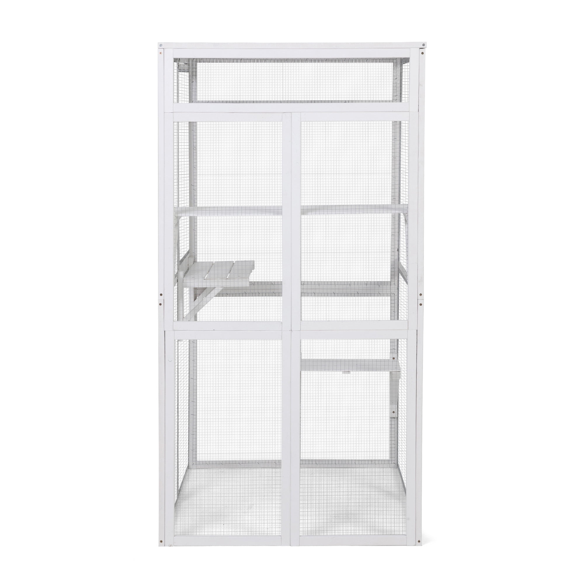 Pefilos 64" Cat House Outdoor Catio Cat Enclosures Wooden Kitty House with Platforms, Waterproof Roof, Hammock, White Pefilos 64" Cat House Outdoor Catio Cat Enclosures Wooden Kitty House with Platforms, Waterproof Roof, Hammock, White