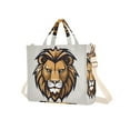 thumbnail image 2 of Lion Head Brown Corduroy Tote Bag Handbag Large Messenger Bag Shoulder Crossbody Zipper Bag Purse, 2 of 8