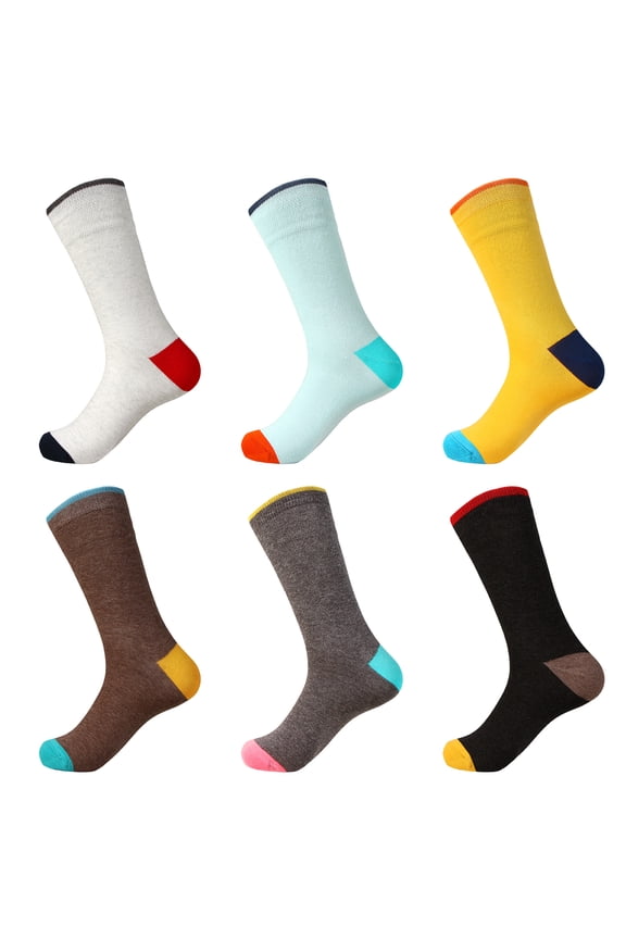Men's Pattern Crew Socks, Colorful Striped Cotton Novelty Socks for Men 6 Pack