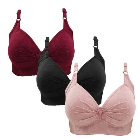 Gnurob Womens Lace Bralette 3 Pack Plus Size Bra Push Up Wire Free Bras Padded Seamless Bralettes Adjustable Straps Underwear for Heavy Breast Sprots Bra Clearance Saving B05-Wine Medium