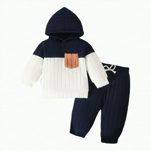 Toddler Baby Boy Clothes Girl Autumn Winter Color Block Long Sleeve Elastic Waist 6M 12M 18M 2T 3T Everyday Outfit Set 2 PC